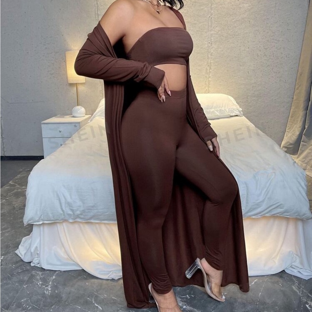 SHEIN SXY Open Front Coat & Leggings (Tube Top Not Included)
